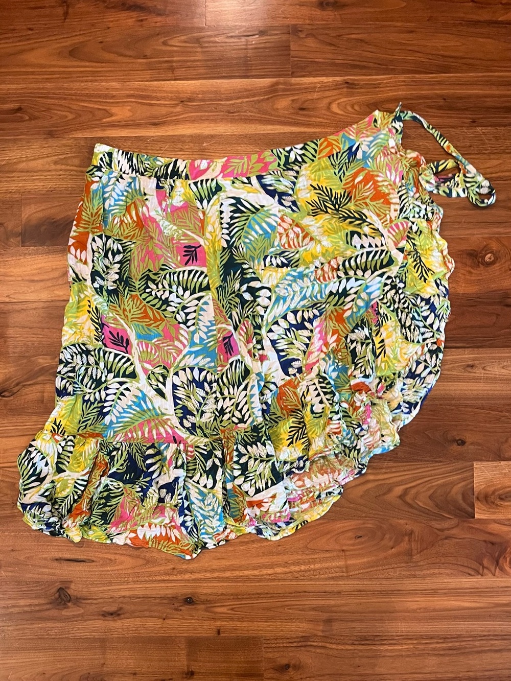 Nicole Miller asymmetrical wrap skirt with colorful floral print